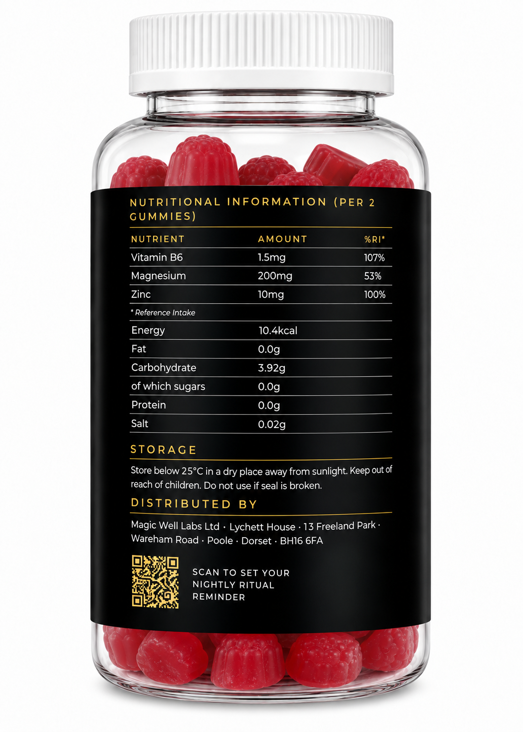 HerMAGic NIGHT Magnesium Citrate Gummies with Vitamin B6 and Zinc for Women | Vegan Sugar Free | 60 Natural Raspberry Gummies | 30 Day Supply